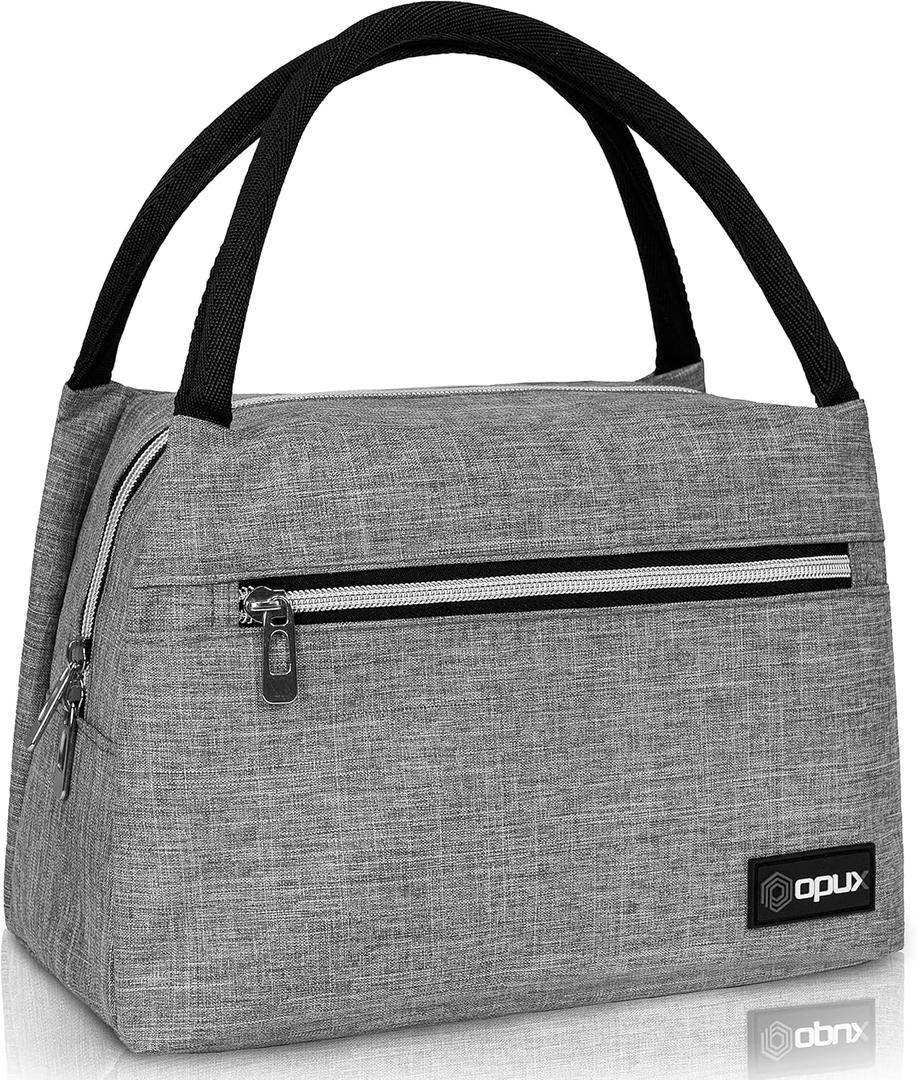 opux Lunch Bag for Women, Insulated Lunch Box Tote for Girls Work Adult School, Small Reusable Cooler Bag Lunch Container Food Tote for Travel Picnic, Fits 11 Cans, Heather Grey