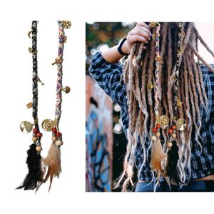 2 PCS Hippie Hair Extension Dreadlocks Hairclip Feather Beads Pendant Dread Wrap Hair Fall Hair Wrap Colorful Accessories for Dreads Braids Curls (Purple, Black)