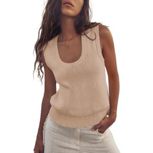 Saodimallsu Women's Ribbed Knit Sweater Vest (Pink)