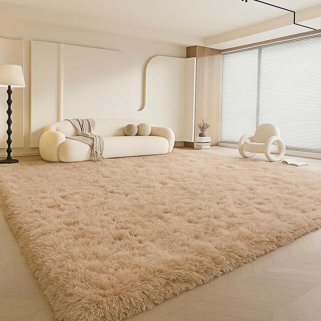 Large 9x12 Area Rug for Living Room, Soft Shag Rugs for Bedroom, Non-Slip Ultra Fluffy Rug,Modern Plush Carpet for Girls Boys Kids Room Dorm,Fuzzy Rug for Home Decor Aesthetic,Beige