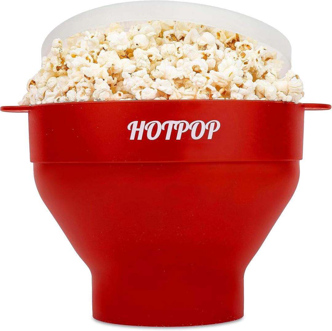 The Original HotPop Silicone Popcorn Maker - Microwave Popcorn Popper - Collapsible Bowl, Heat-Resistant, Easy to Clean, Ideal for Family Movie Nights, 15-Cup Capacity - Cherry (8x2.25)