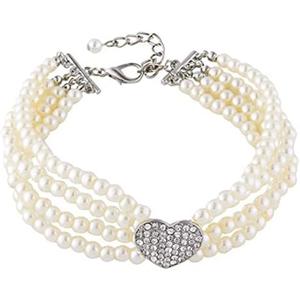 RayMinsino Pet Collar with Four Rows of Pearl dot Diamond Necklace Adjustable Heart-Shaped Love Cats and Dogs Decorative Jewelry