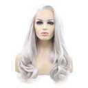 Silver Gray Lace Wigs For Women Body Wave Side Part Silver Grey Synthetic Lace Front Wigs 180% Density Half Hand Tied Heat Resistant Fiber Hair 24''