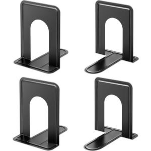 HappyHapi Book Ends, Metal Bookends for Shelves, Non-Skid Book End to Hold Books, Black Book Stopper/Holder for Office Home Kitchen, 5.7X 4.9 X 6.5 in, 2 Pair(4  Pcs, Large)