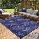 Pcinfuns Outdoor Patio Rugs 9X12 Waterproof, Reversible Plastic Straw Camping Rug Carpet, Large Area Rugs Mats for Rv, Deck, Porch, Picnic, Beach, Balcony, Navy Blue & Grey