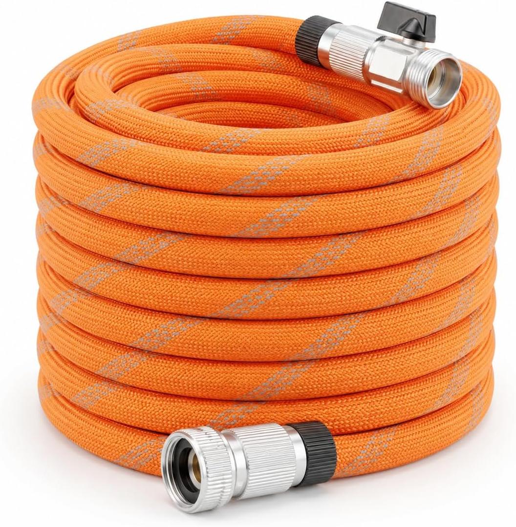 Garden Hose 100ft Non-Expanding, Burst-Proof Flexible Water Hose with Thickened TPE Core & Round Braided Polyester, Kink-Free & Lightweight for Yard and Camper.