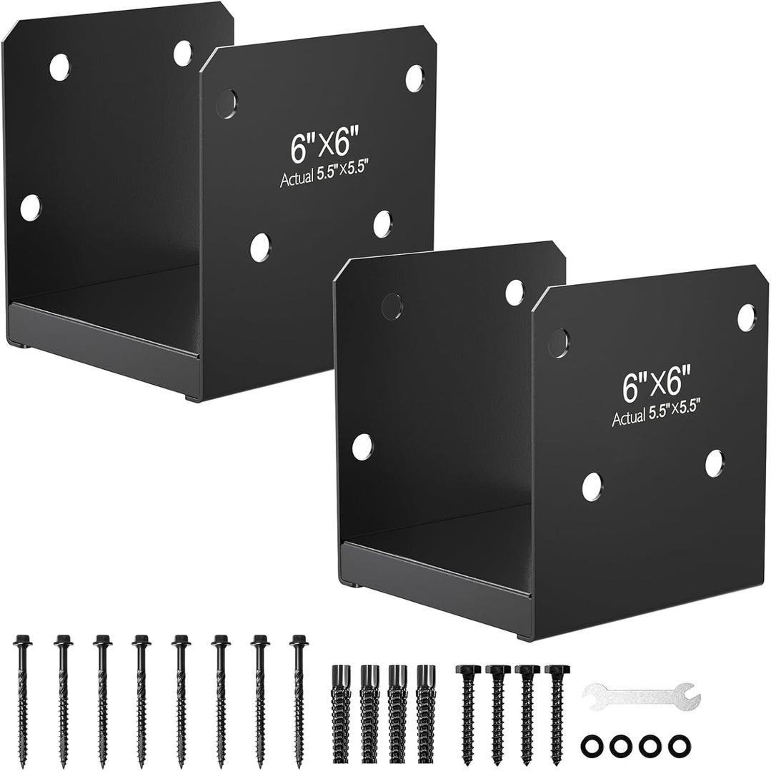 6x6 Stainless Steel Post Base,Internal 5.5 x 5.5 Anchor Bracket,Deck Concrete Support Anchor for Deck Railing, Fences, Mailboxes (2Pcs Black)
