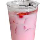 Olvini 15oz Glass Tumbler with Straw and Lid, Cute Iced Coffee Cups, Aesthetic Glass Cups, Coffee Tumbler, Water Cup, Matcha Cup, Drinking Glasses (Clear)