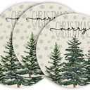 5 x Artoid Mode White Xmas Tree Christmas Round Placemats Set of 4,14 Inch Winter Xmas Holiday Round Table Mats for Dining Decoration (Beige)