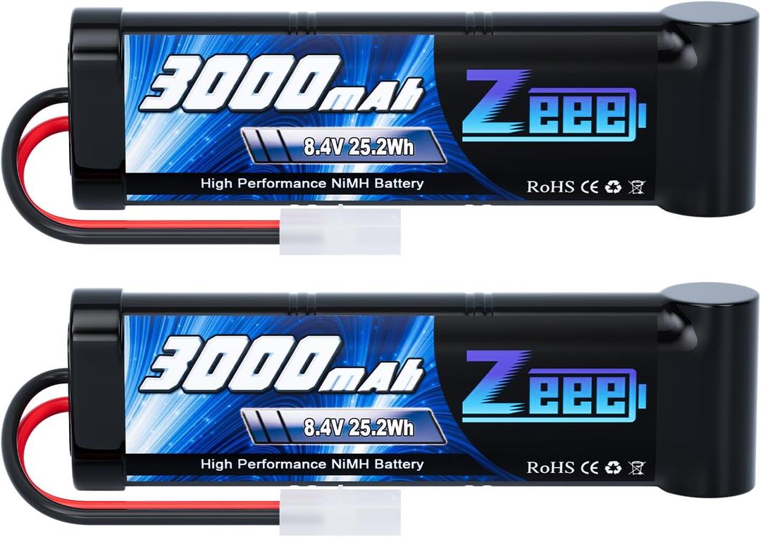 Zeee 8.4V 3000mAh NiMH Battery High Power RC Battery with Tamiya Plug for RC Car LOSI Associated HPI Tamiya Kyosho(2 Pack)