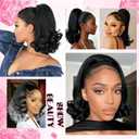 Drawstring Flick Ponytail Extension for Black Women, 14 Inch Yaki Straight Shoulder Length Ponytail with Natural Kinky Texture, Easy Wear Synthetic Hairpiece (1B Black)