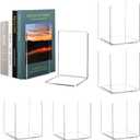 HappyHapi Acrylic Bookends, 12 Pieces - Clear, Non-Skid Decorative Book Ends, Study Book Organizer for Home Library or Office, 5 x 5 x 7.3 inch