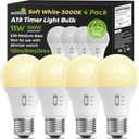 Timer Light Bulb, A19 Equivalent 100W LED Bulb, 12/6/3H Built-in Automatic Timer, 11W 3000K Soft White, 1200LM, E26 Base, Non-Dimmable, Auto On/Off for Outdoor & Indoor Security, 4 Pack