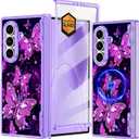 Hekodonk for Galaxy Z Fold 7 Case,[Compatible with MagSafe][Glow in The Dark][Front Screen Protector][Stand][Hinge Protection],Slim Fit for Women Girls for Samsung Galaxy Z Fold 7,All Purple