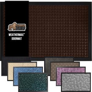 GORILLA GRIP 100% Waterproof All-Season WeatherMAX Doormat 35x23, US Designed Natural Rubber, Stain and Fade Resistant, Low Profile Indoor Outdoor Door Mats, Easy Clean Patio Mat, Coffee Squares