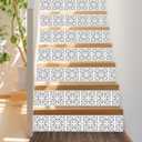 Peel and Stick Stair Riser Decals 15 Strips 39" x 7.1" Antique Pattern Tiles Stair Stickers Stair Decals Stair Risers Covers Wallpaper for Stairs Easy Installation Home Decor
