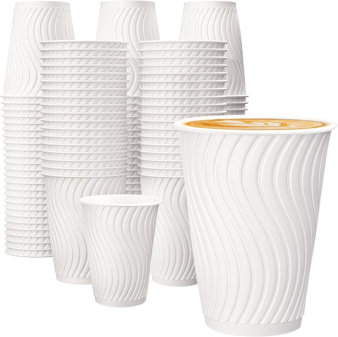 12 oz Coffee Cups 120 Pack, Disposable Coffee Cups 12 oz Paper Cups - Insulated Paper Coffee Cups Fancy Hot Cup for Hot/Cold Drinks, Wedding/Baby Shower/Office, White
