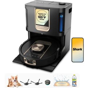 Shark Robot Vacuum & Mop Combo, PowerDetect ThermaCharged NeverTouch Pro, Self-Emptying, Self-Refill with Heated Mop Cleaning, 60-Day Capacity,30-Day Tank, 6 Power Detect Technologies, Black, RV2920XE