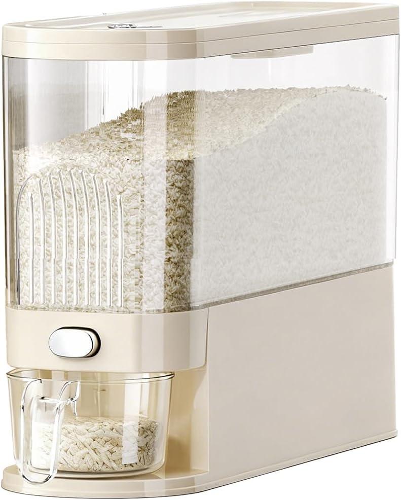 Rice Bucket, 11 lb. Multigrain Can, Visually Sealed Moisture-Proof Rice Storage Container with Measuring Cup, Large Bore Food Grade Grain Dispenser, BPA Free rice dispenser