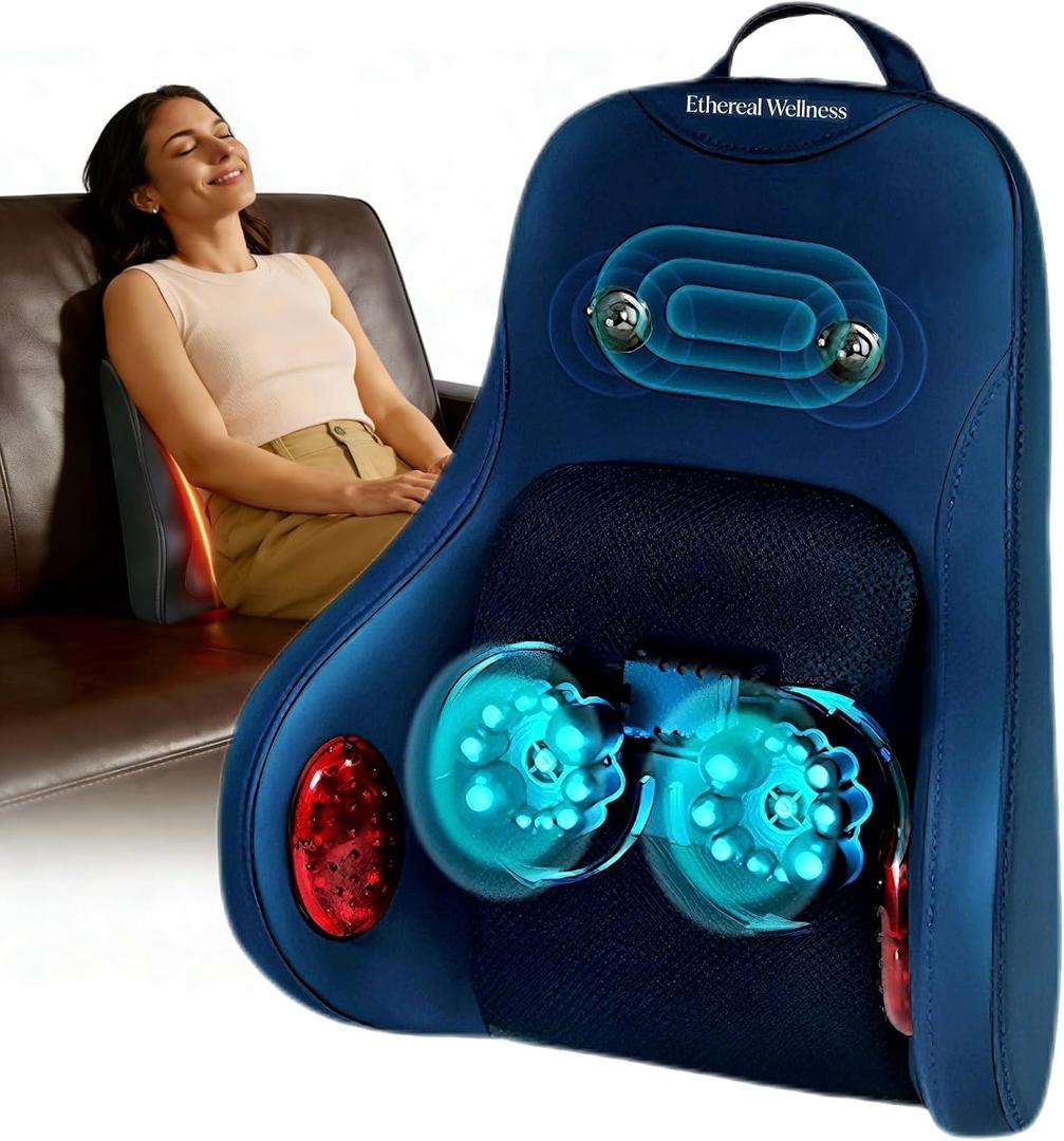 Shiatsu Neck and Back Massager with Heat, Deep Tissue Massage Cushion for Pain Relief, 20-Node Kneading, Vibration & Infrared Heating, Ergonomic Chair Back Massager for Home Office