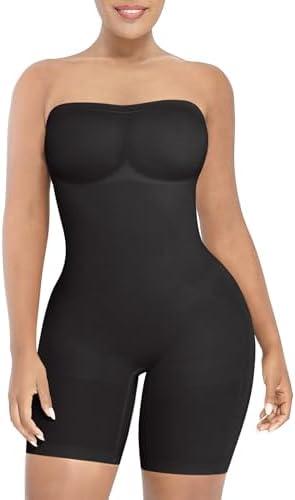 SHAPELLX Women's Shapewear Bodysuits Tummy Control Butt Lifter Body Shaper Strapless Seamless Mid Thigh Jumpsuit Tops, LXXL