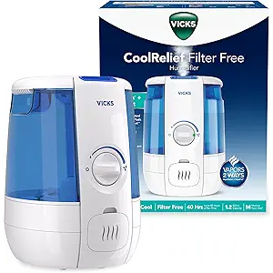Vicks CoolRelief Cool Mist Humidifier, 1.2 Gal
Small to Medium Room Vaporizer for Baby, Kids, Adults, 40 hours runtime, Works with Vicks VapoSteam and VapoPads