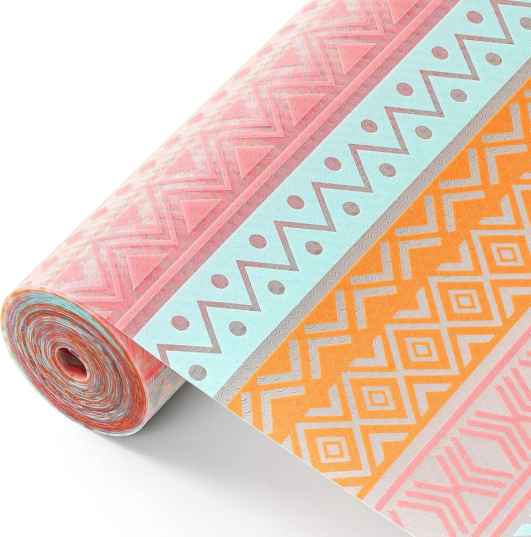 Cooyes Shelf Liners for Kitchen Cabinets Waterproof & Oil-Proof Kitchen Cupboard Mats Non-Slip Drawer Mats EVA Material Non Adhesive Fridge Liner for Shelves (11.8"W x 236"L, Transparent Boho)