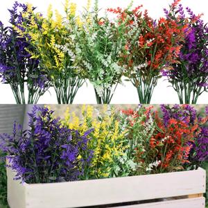 20 Bundles Artificial Lavender Plants Outdoor- UV Resistant Faux Lavender Flowers for Garden Porch Window Patio Hanging Planter Home Decor, Colorful (5 Colors)