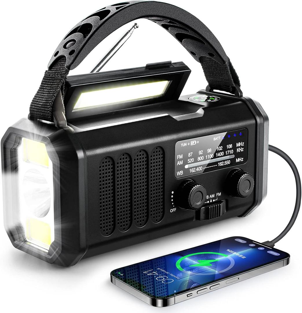 Emergency Radio, 10000mAh/ 37000mWh NOAA Weather Radio, Solar Hand Crank Radio with AM/ FM, Flashlight & Reading Light, Rechargeable Battery, SOS Alarm, Cell Phone Charger for Indoor Outdoor Emergency Emergency Radio, 10000mAh/ 37000mWh NOAA Weather Radio, Solar Hand Crank Radio with AM/ FM, Flashlight & Reading Light, Rechargeable Battery, SOS Alarm, Cell Phone Charger for Indoor Outdoor Emergency