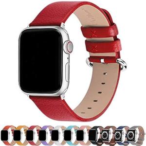 Fullmosa Leather Bands Compatible with Apple Watch Band 41mm 40mm 38mm 42mm 44mm 45mm 46mm 49mm Women Men for iWatch Ultra 2/Ultra/10/9/8/7/6/5/4/3/2/1/SE2/SE, 42mm 41mm 40mm 38mm Red/Silver