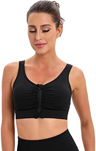 Zip Front Closure Surgical Sports Bra, Post Breast Surgery Mastectomy Compression Nursing Bra with Removable Pads, Large
