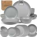 Grow Forward 16-piece Premium Wheat Straw Dinnerware Sets for 4 - Unbreakable Dishwasher & Microwave Safe Plastic Plates and Bowls Sets - Patio, Outdoors, RV, Camping Dishes - Feather