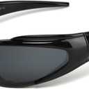 KENBO Y2K Sunglasses Wrap Around Futuristic Sunglasses for Men Women Oval Fashion Sport Shades Sun Glasses Large (Black Frame / Grey Lens)