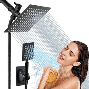 Square Shower Heads with Handheld Spray Combo, High Pressure All Metal Rain Shower Head and Handle Set, 6'' Showerhead with Hose 78" Stainless Steel (Wosaisius Matte Black Dual Shower Head)