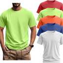 Ficerd 5 Pack Men's Big and Tall Shirts Short Sleeve Cotton Tee Summer Crew Neck Oversize Top Loose Fit Shirt Multipack (Large, Light Red, Neon Green, Jacinth, Royal Blue, White)