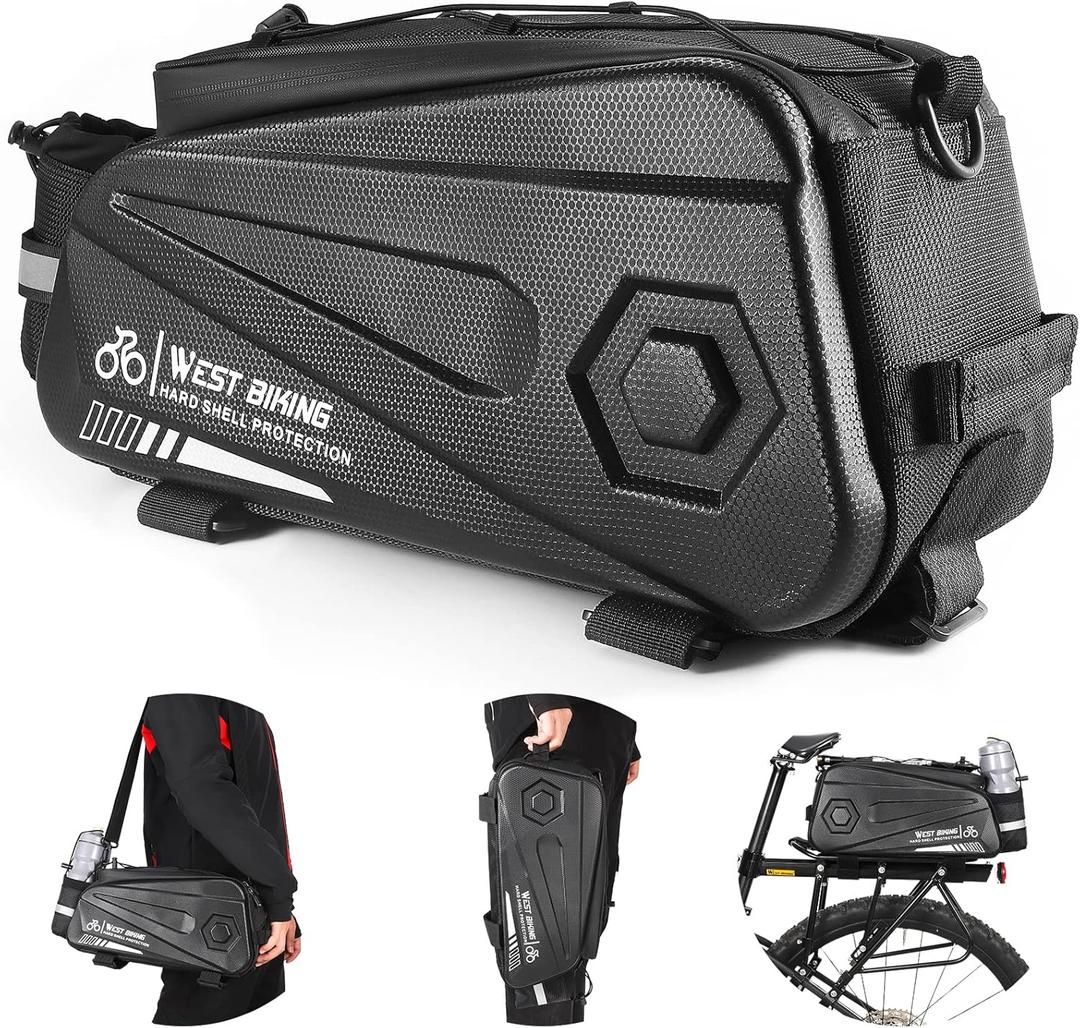 West Biking Bike Rear Seat Bag, Double Water Resistant, Zipper, Bicycle Trunk Pannier, 8.6L Capacity Waterproof Backseat Carrier Cargo Pouch with Strap & Rain Cover For Cycling (black-1)