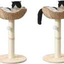 SHENGOCASE 2-Pack Small Cat Tree Tower with Wicker Rattan Basket, 17.7 inch Window Perch for Large Cats up to 25 lbs, Elevated Bed with Cushion