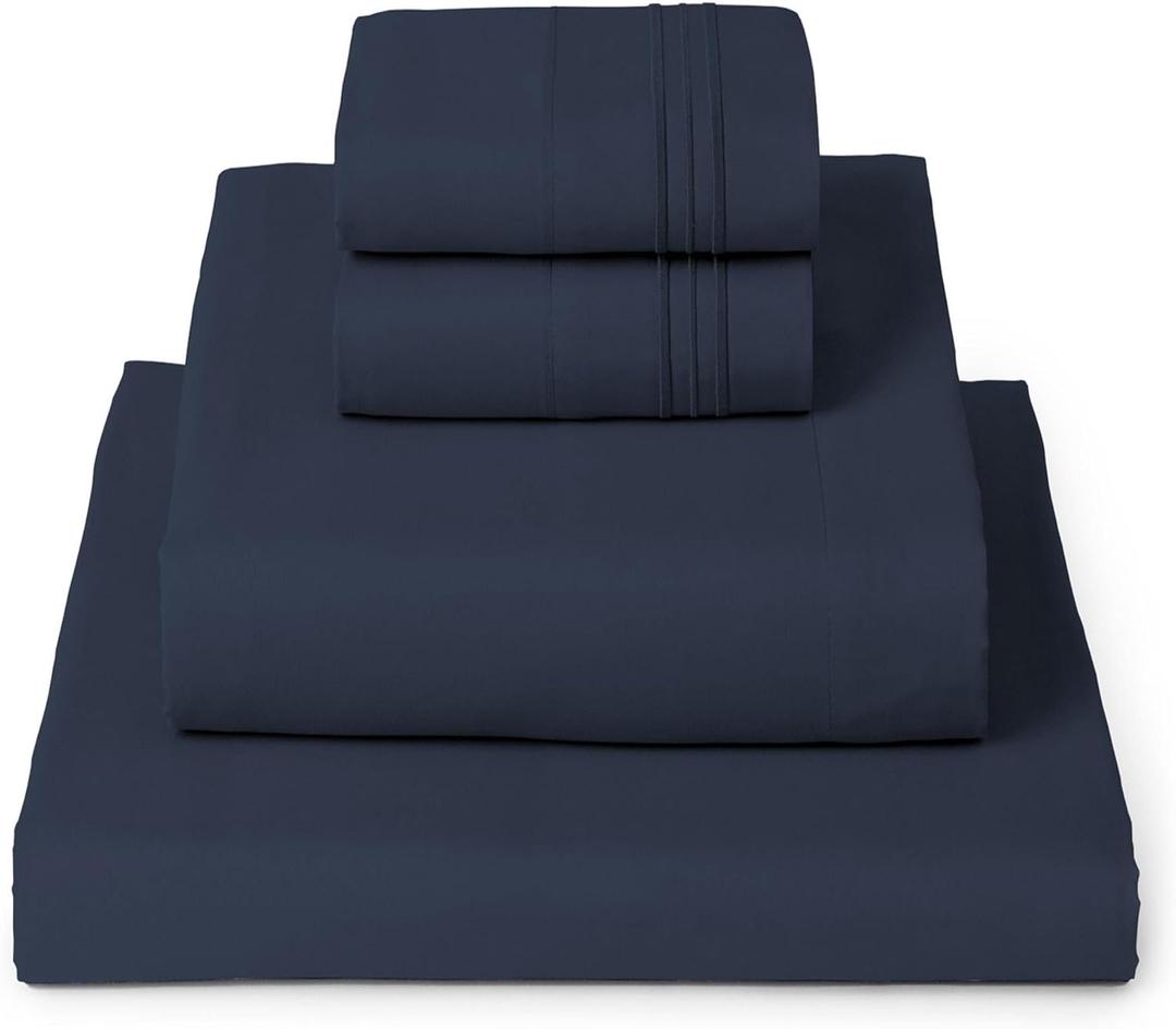 Mellanni Twin Sheet Set - 4-Piece Iconic Collection Bedding, (Including 2 Pillowcases), 16-Inch Deep Pocket, Easy Care, Extra Soft, Cooling Sheets, Brushed Microfiber - Navy Blue