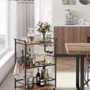 VASAGLE Bar Cart with Wheels, Drink Cart with Wine Rack and Glass Holder, 25.4"D x 12.6"W x 33.7"H