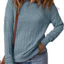 SHEWIN Fall Sweaters for Women Casual Crewneck Long Sleeve Crochet Pullover Tops Sweater (Blue, XL)