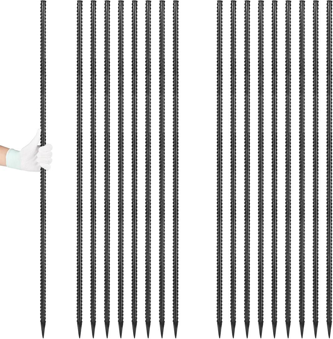 Rebar Stakes 36 inches 7-Pack Concrete Form Stakes Straight 3/8" Diameter Rebar Ground Metal Stakes for Landscaping, Securing Fence, Garden Plants Support, Survey Markers and Securing Trees (I Shape-Black)