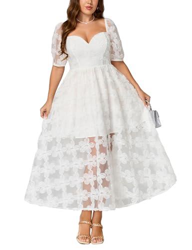 EYWOL Wedding Dresses for Women: White Bridal Shower Dress - Plus Size White Midi Dress - Evening Formal Dresses for Women - A-Line Cocktail Outfits L