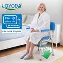 Loyoda Drop Arm Bedside Commode with Linners, Commode with Padded Seat and Backrest, 500lbs Capacity, 5.81QT Removable Bucket, Adjustable Height Portable Toilet for Adults, Blue