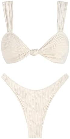 ZAFUL 2025 Cheeky Bikini Sets for Women High Cut Swimsuit Textured Ribbed Bikini Thong Bathing Suit S