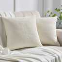 Set of 2 Cozy Fine Textured Throw Pillow Covers, Decorative Elegant Accent Pillow Cases for Couch Bed and Living Room - 18"x18", Ivory