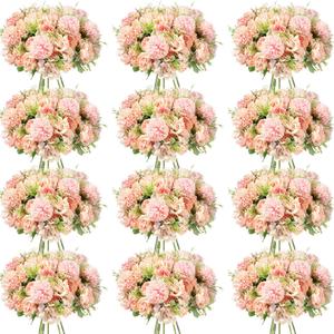 Tigeen Artificial Flowers Artificial Peonies Silk Flowers Faux Peony Fake Peony Silk Hydrangea Bouquet for Wedding Table Centerpiece Floral Vase Decor(Light Pink,12 Bundles)