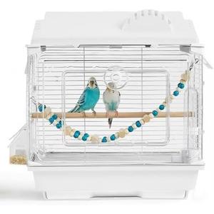 Clear View Bird Cage, Indoor & Travel Small Birdcage for Parakeet, Parrot, Budgies, Cockatiels, Canary |Easy Clean Safe Materials (White-Z1)