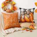 2 x Artscope Fall Pillow Covers 18x18 Inch Set of 4, Hello Fall Hello Pumpkin Buffalo Plaid Maple Leaves Harvest Outdoor Decorative Farmhouse Pillow Cases for Home Sofa Couch-Orange B