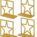 GEOMOD Gold Star Metal Bookends Heavy Duty for Desk & Shelves, Non-Slip Metal Bookends for Bookshelf End Holders, Modern Decorative Book Ends Gold, Book Holder for Office, Study & Home Library 2 Pairs