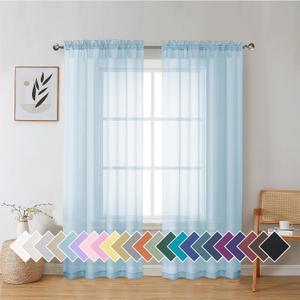 Aiyufeng 2 Pack: Basic Sky Blue Sheer Curtain Drapes 72 Inch Length 2 Panels for Living Room, Light Filtering Voile Drapes for Bedroom, Patio, Sliding Door, Each 42" W x 72" L